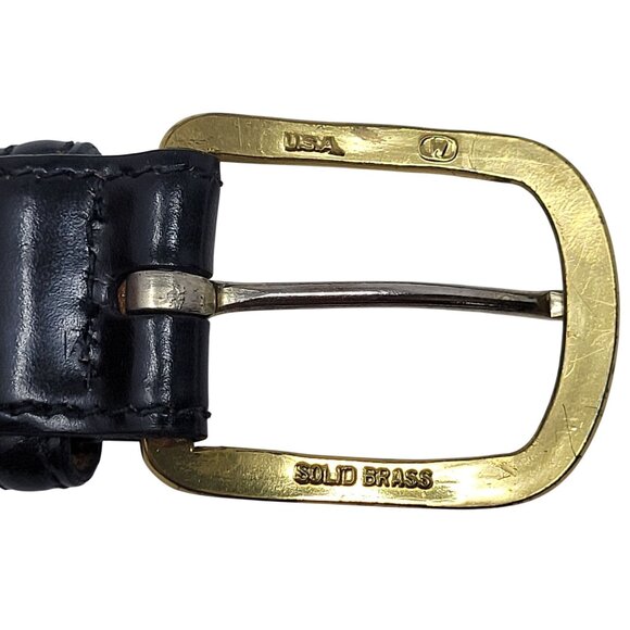 Trafalgar Black Cortina Leather Belt Mens 30 Handmade USA Brass Buckle Timeless - Picture 4 of 12